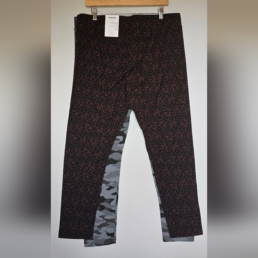 NWT 2 Pack Sonoma Black And Gray Camo and Burgundy Patterned Leggings Size XL